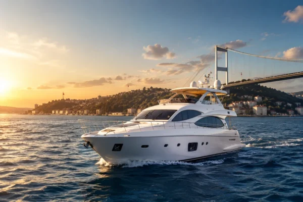 İstanbul yat kiralama boğaz köprüsü önünde gün batımı